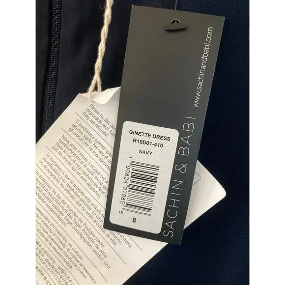 NWT Sachin & Babi Ginette Midi Dress Navy Carrie Inaba V Neck Trumpet Sleeves 8 - Picture 5 of 5